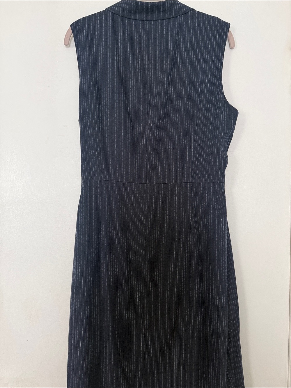 Rebecca Taylor Navy Pinstripe Sleeveless Wrap-Style Midi Dress - Picture 3 of 5
